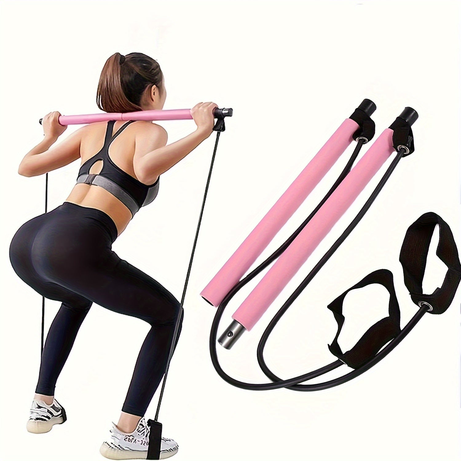 1pc Portable Multifunctional Pilates Fitness Bar - Adjustable Tension Rope, Detachable Design, Perfect for Fitness, Yoga, Shaping, Stretching, Home Workout, Gym Exercise, and Travel