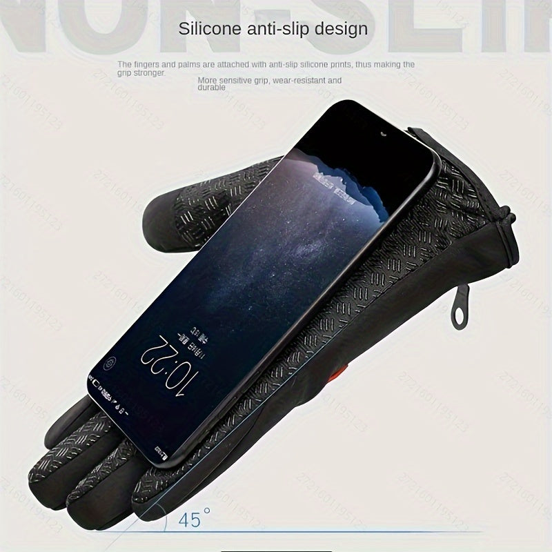 1 Pair Unisex Insulated Windproof Full-Finger Touchscreen Gloves - Cold Weather Gloves for Winter Outdoor Riding, Cycling, and Hiking with Warm, Water-Resistant, and Anti-Slip Features