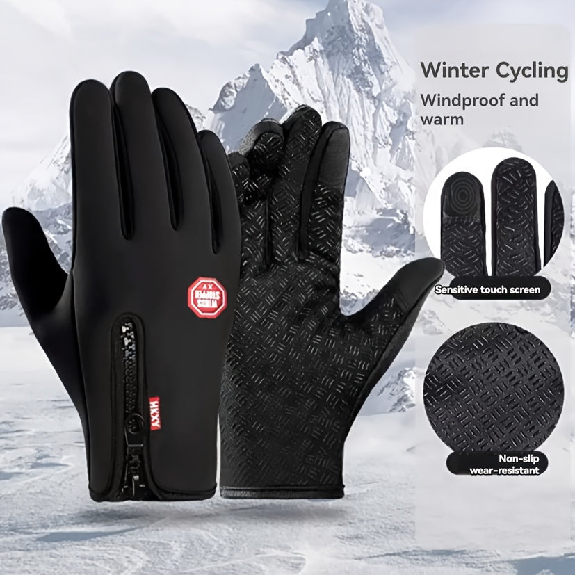 1 Pair Unisex Insulated Windproof Full-Finger Touchscreen Gloves - Cold Weather Gloves for Winter Outdoor Riding, Cycling, and Hiking with Warm, Water-Resistant, and Anti-Slip Features