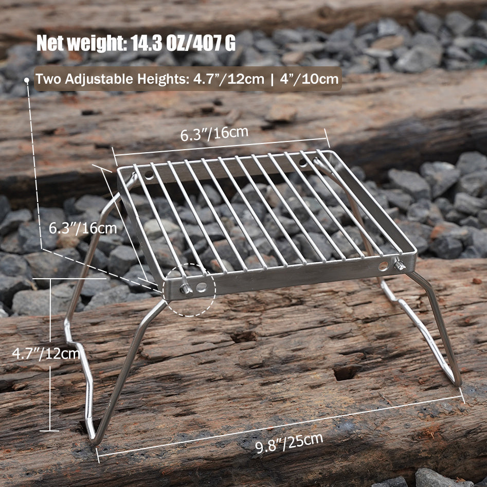 Portable & Lightweight Camping Grill: Adjustable Stainless Steel Grate, Foldable Design - Perfect for Hiking, Picnics, Fishing