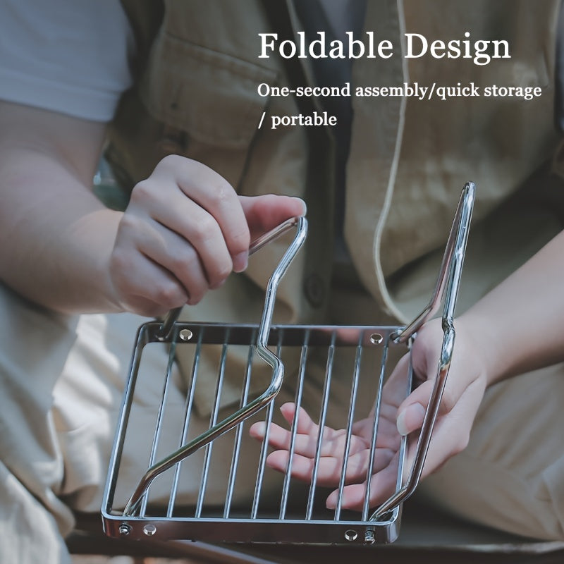 Portable & Lightweight Camping Grill: Adjustable Stainless Steel Grate, Foldable Design - Perfect for Hiking, Picnics, Fishing