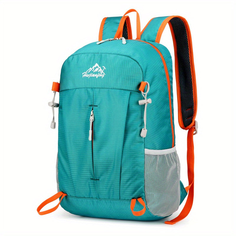 Ultra-Light Foldable Outdoor Backpack - Waterproof, Durable Nylon with Breathable Straps, Large Capacity for Hiking, Cycling, Travel & Commuting, Teal Color with Orange Accents, Adjustable Shoulder Straps, Quick Packing & Unf