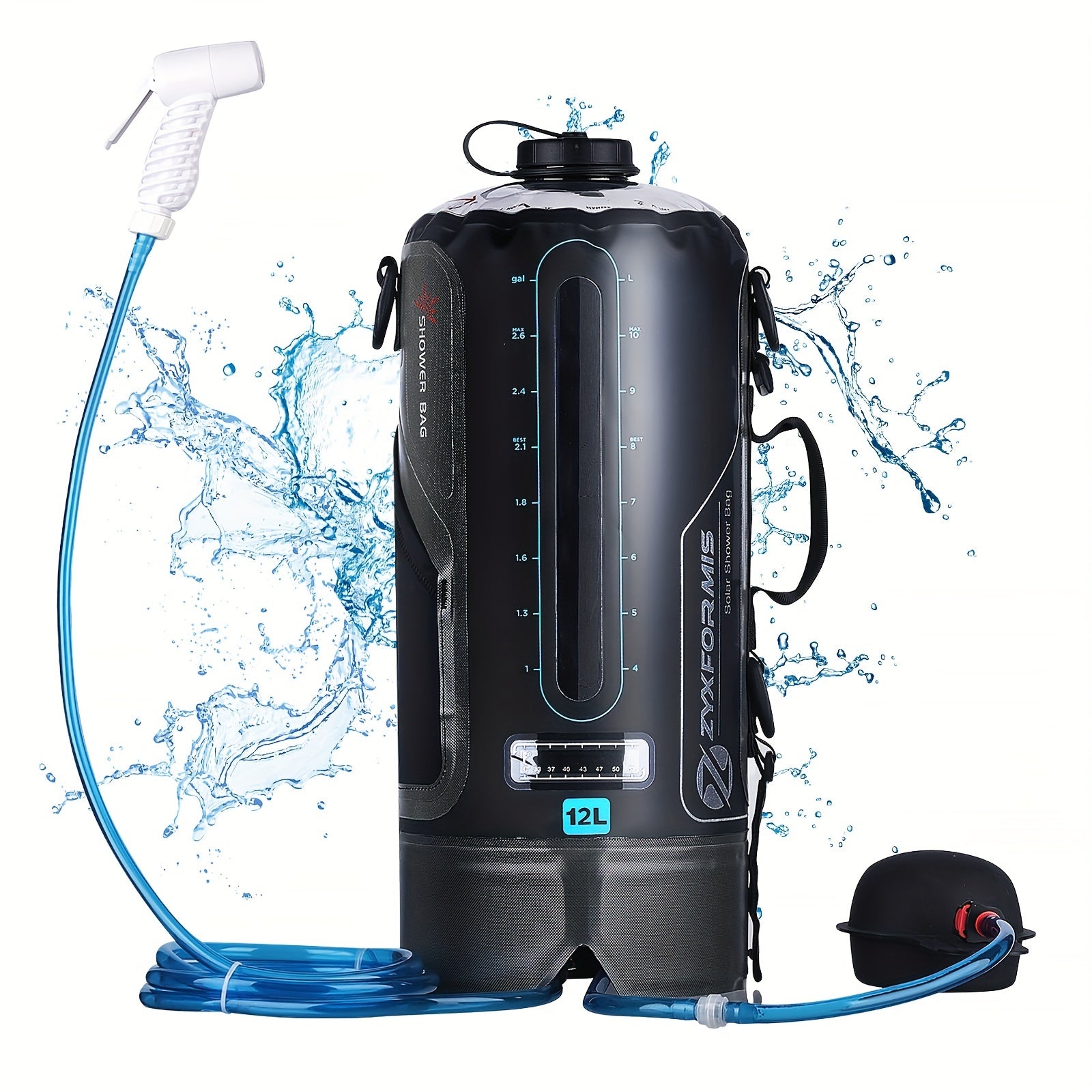 12/20L TPU Portable Camping Shower Bag-Easy Fill with Foot Pump & Effortless Press Nozzle-Perfect for Outdoor Adventures, Hiking, Beach & Trips