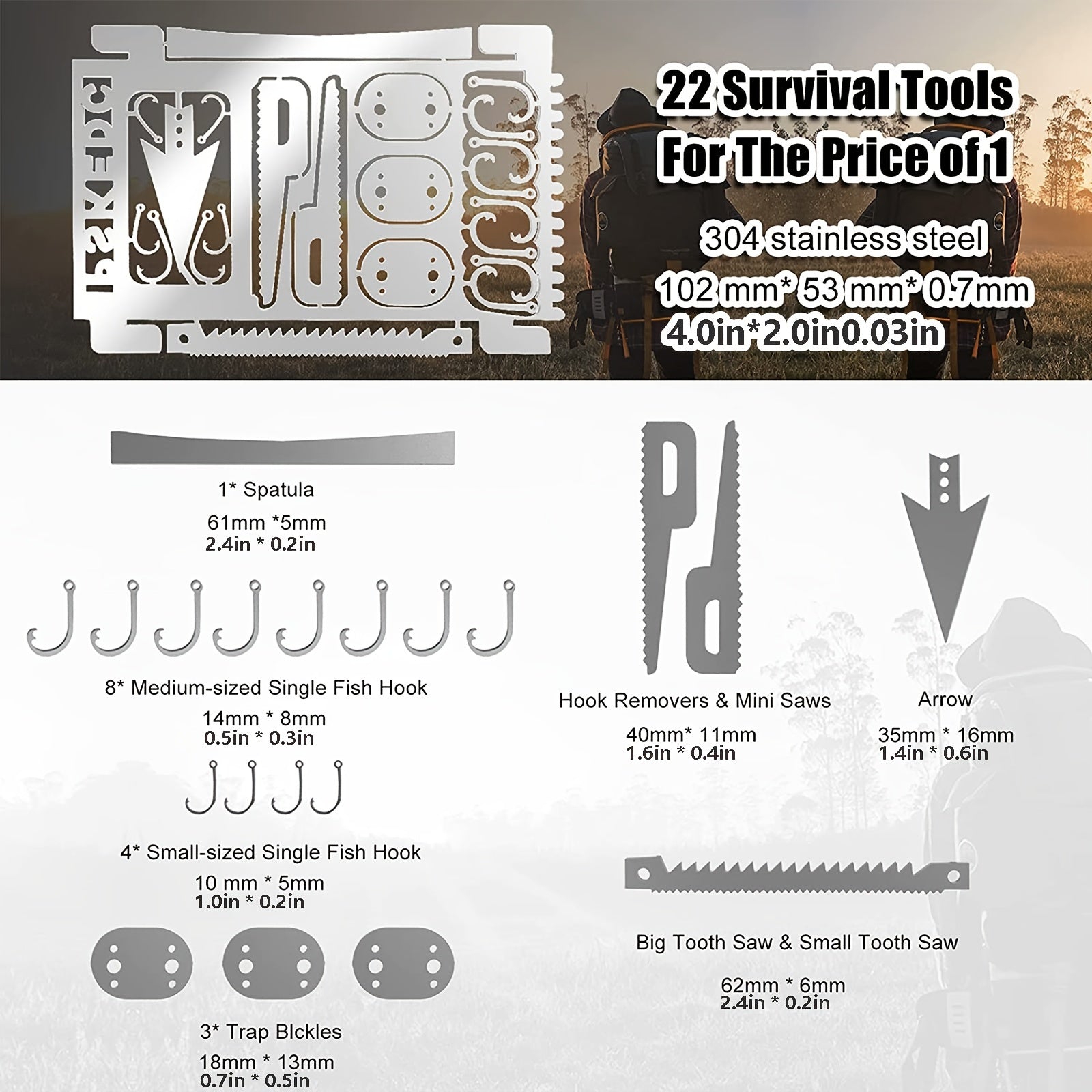 6-Piece EDC Survival Card Multitool Kit – Compact & Lightweight for Fishing, Hiking & Outdoor Adventures