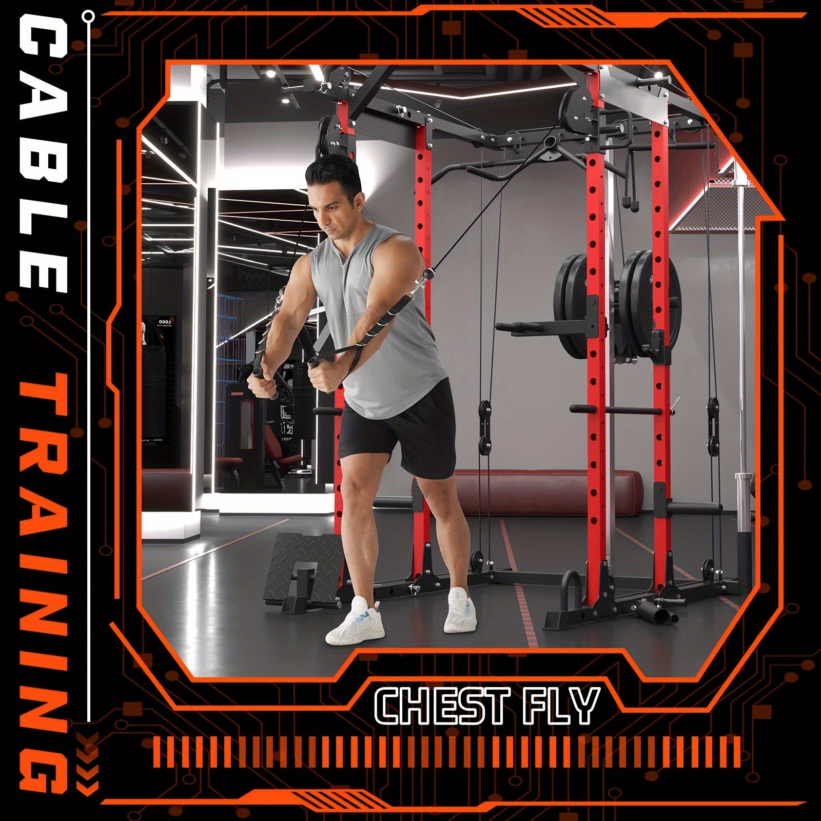 1 8-in-1 Power Rack Cage | 1500lb Capacity & Cable Crossover Machine - Physical Therapy Approved Squat Rack with J-Hooks, Dip Bars, Landmine - Adaptive Strength Training System for Home Gyms (Red)