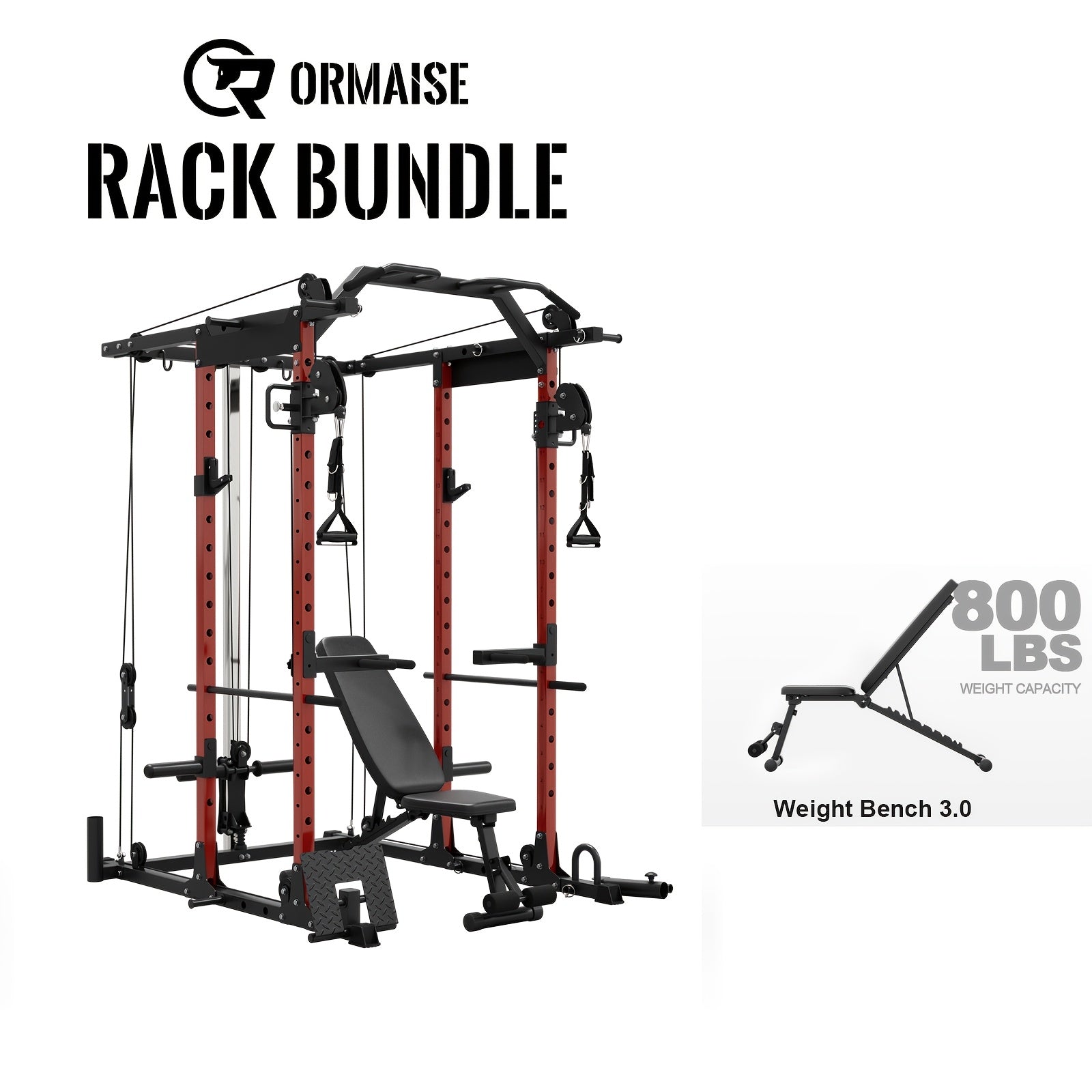 1 8-in-1 Power Rack Cage | 1500lb Capacity & Cable Crossover Machine - Physical Therapy Approved Squat Rack with J-Hooks, Dip Bars, Landmine - Adaptive Strength Training System for Home Gyms (Red)