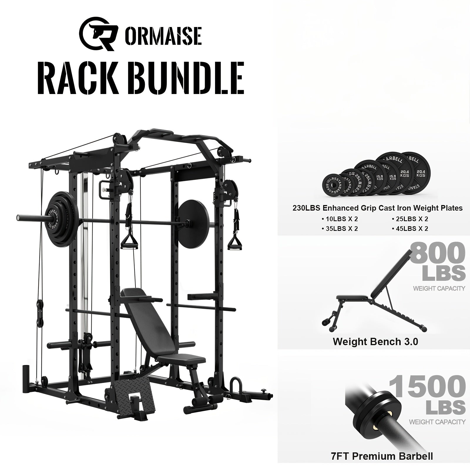1 8-in-1 Power Rack Cage | 1500lb Capacity & Cable Crossover Machine - Physical Therapy Approved Squat Rack with J-Hooks, Dip Bars, Landmine - Adaptive Strength Training System for Home Gyms (Red)