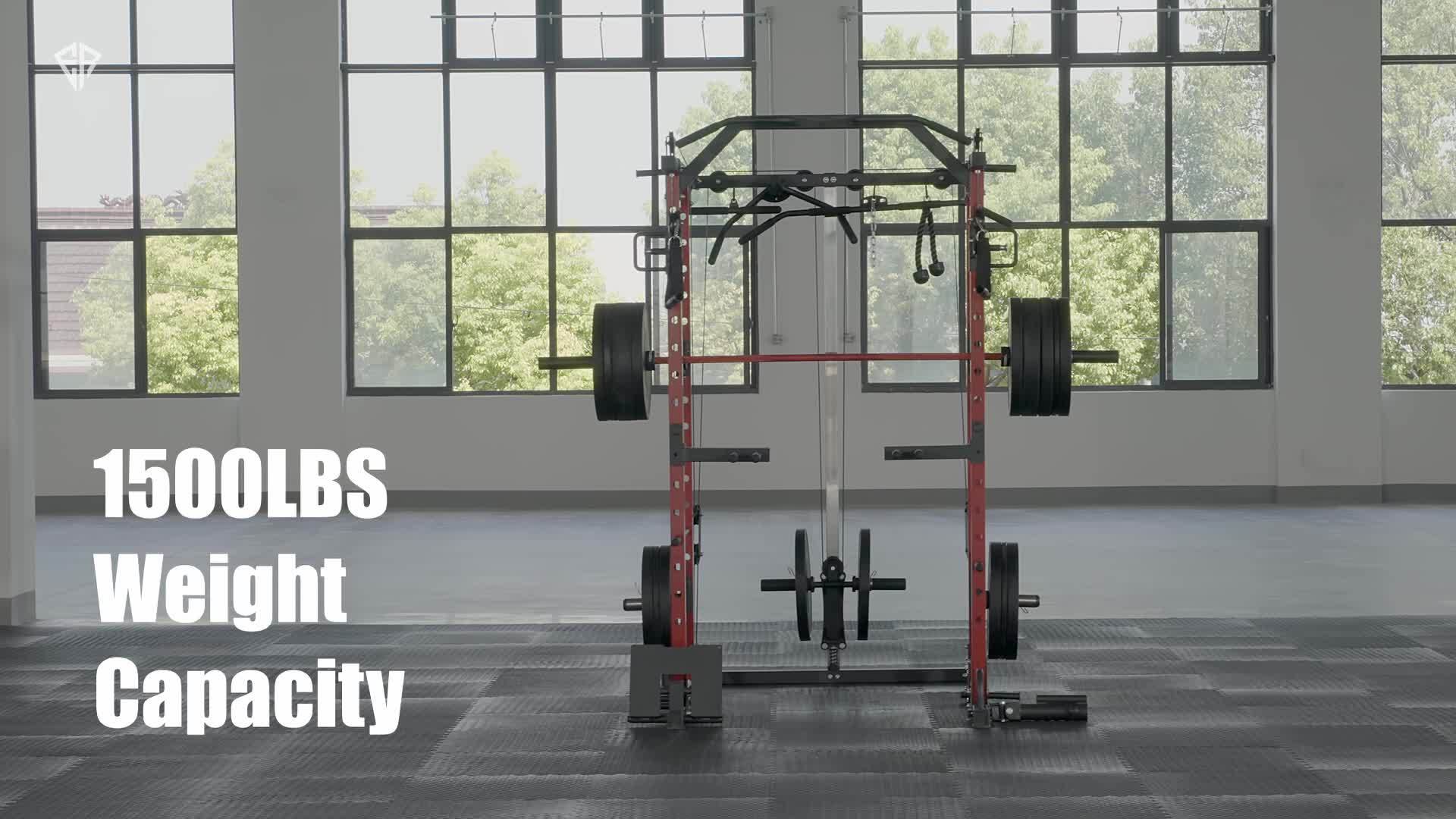 1 8-in-1 Power Rack Cage | 1500lb Capacity & Cable Crossover Machine - Physical Therapy Approved Squat Rack with J-Hooks, Dip Bars, Landmine - Adaptive Strength Training System for Home Gyms (Red)