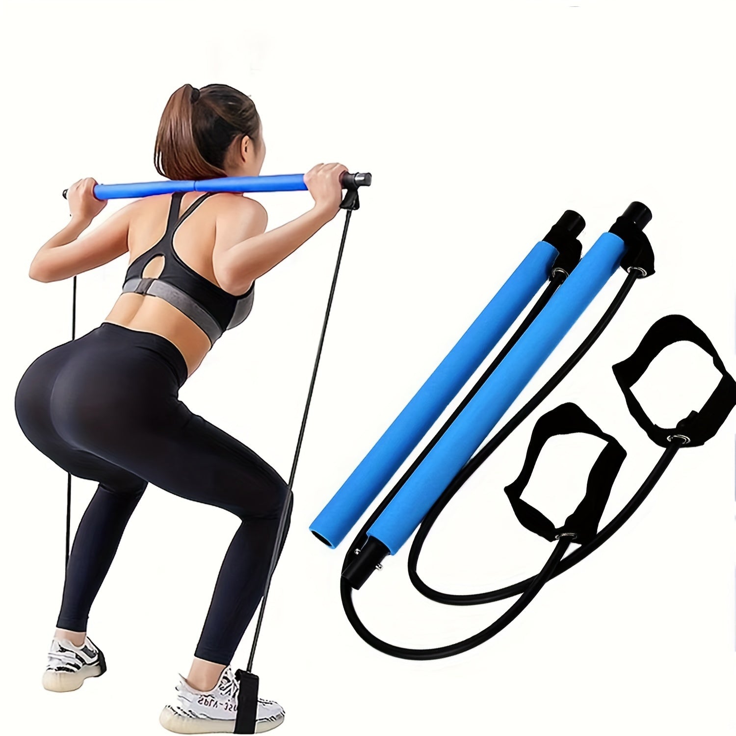 1pc Portable Multifunctional Pilates Fitness Bar - Adjustable Tension Rope, Detachable Design, Perfect for Fitness, Yoga, Shaping, Stretching, Home Workout, Gym Exercise, and Travel