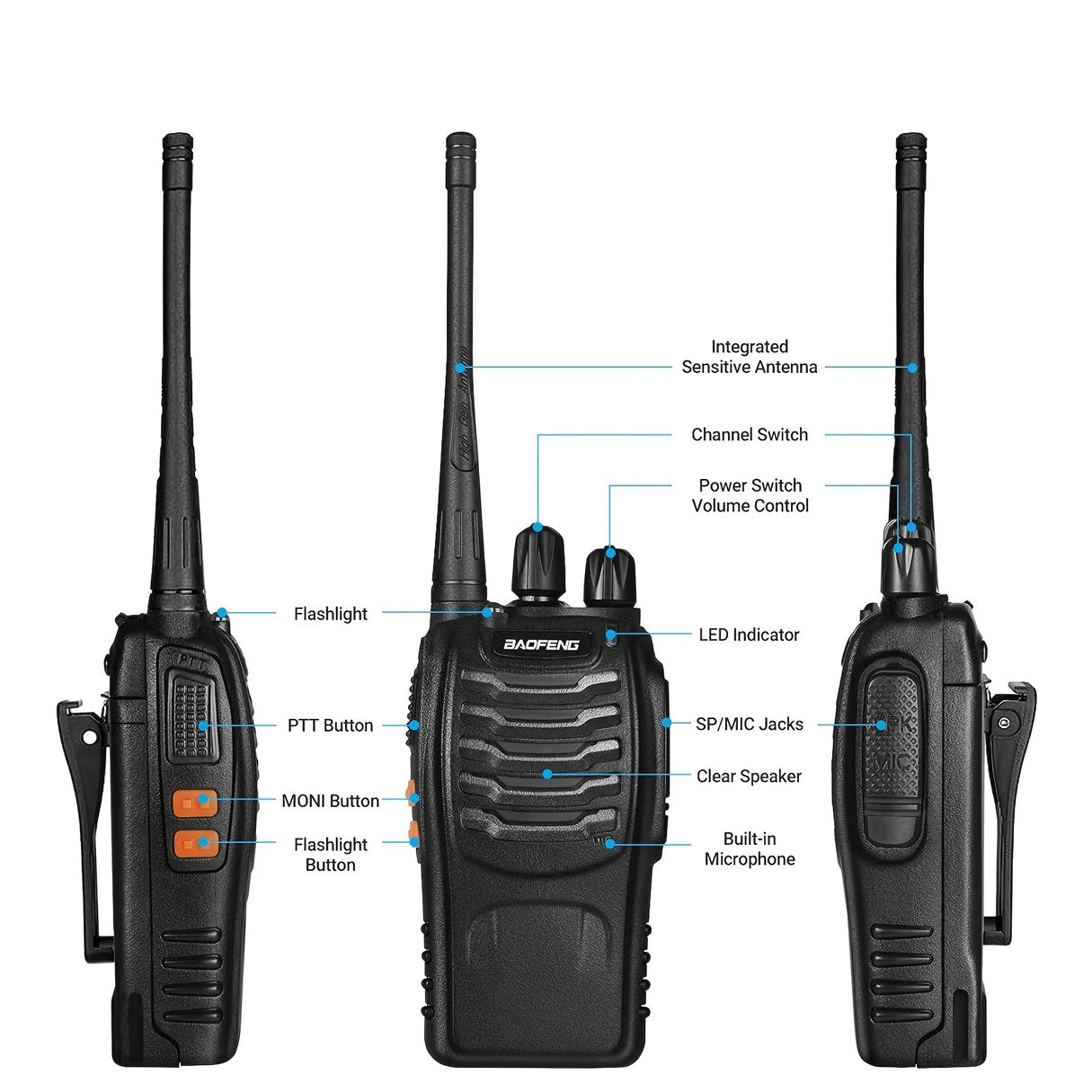 2pcs BAOFENG BF-888S UHF 400-480MHz Amateur Radio Handheld Two Way Radio UHF Portable Walkie Talkies for Adults, Hiking Biking Camping