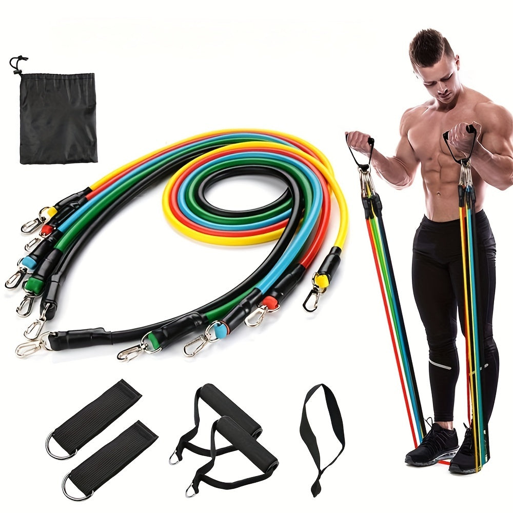 11pcs Colorful TPE Resistance Band Set with Door Anchor, Handles, Carry Bag, Ankle Straps - Ideal for Home Gym, Fitness, Yoga & Pilates - Complete Functional Exercise Bands Kit for Beginners, Gym Accessories