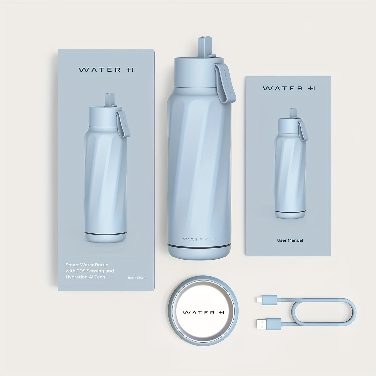 Vita Insulated Smart Water Bottle, Intake Tracker, Water Safety Analyzer, LED Reminder, BPA Free, 18 oz Double Wall Vacuum Stainless Steel Thermos (Flip Lid + Straw)