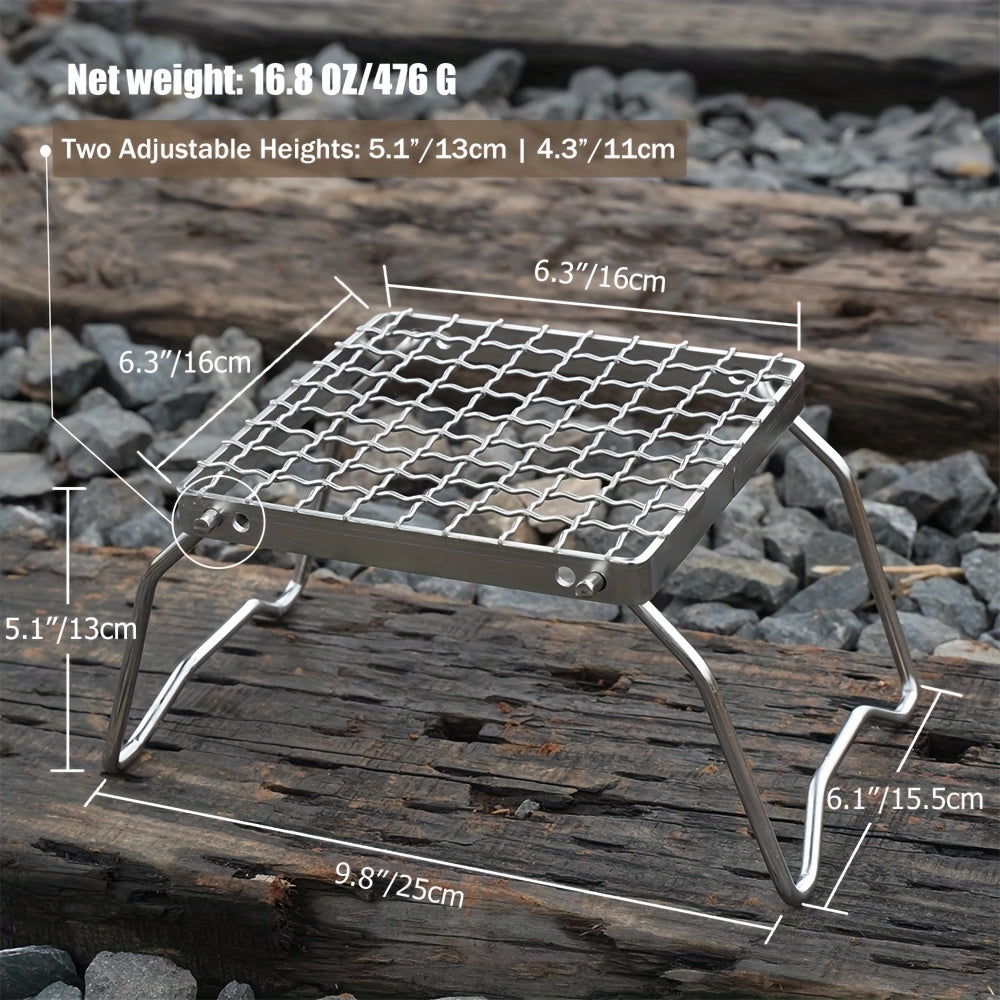 Portable & Lightweight Camping Grill: Adjustable Stainless Steel Grate, Foldable Design - Perfect for Hiking, Picnics, Fishing