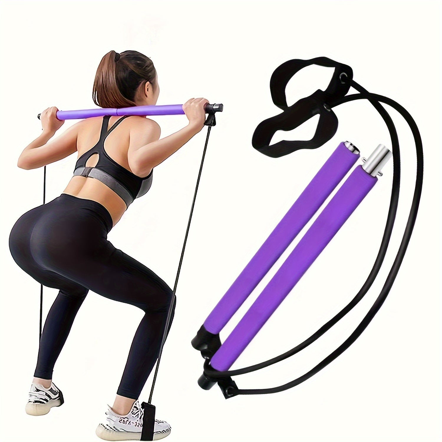 1pc Portable Multifunctional Pilates Fitness Bar - Adjustable Tension Rope, Detachable Design, Perfect for Fitness, Yoga, Shaping, Stretching, Home Workout, Gym Exercise, and Travel