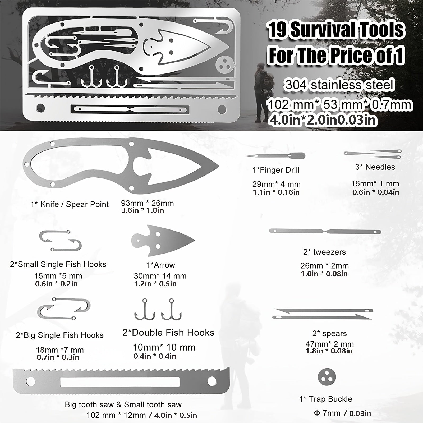 6-Piece EDC Survival Card Multitool Kit – Compact & Lightweight for Fishing, Hiking & Outdoor Adventures
