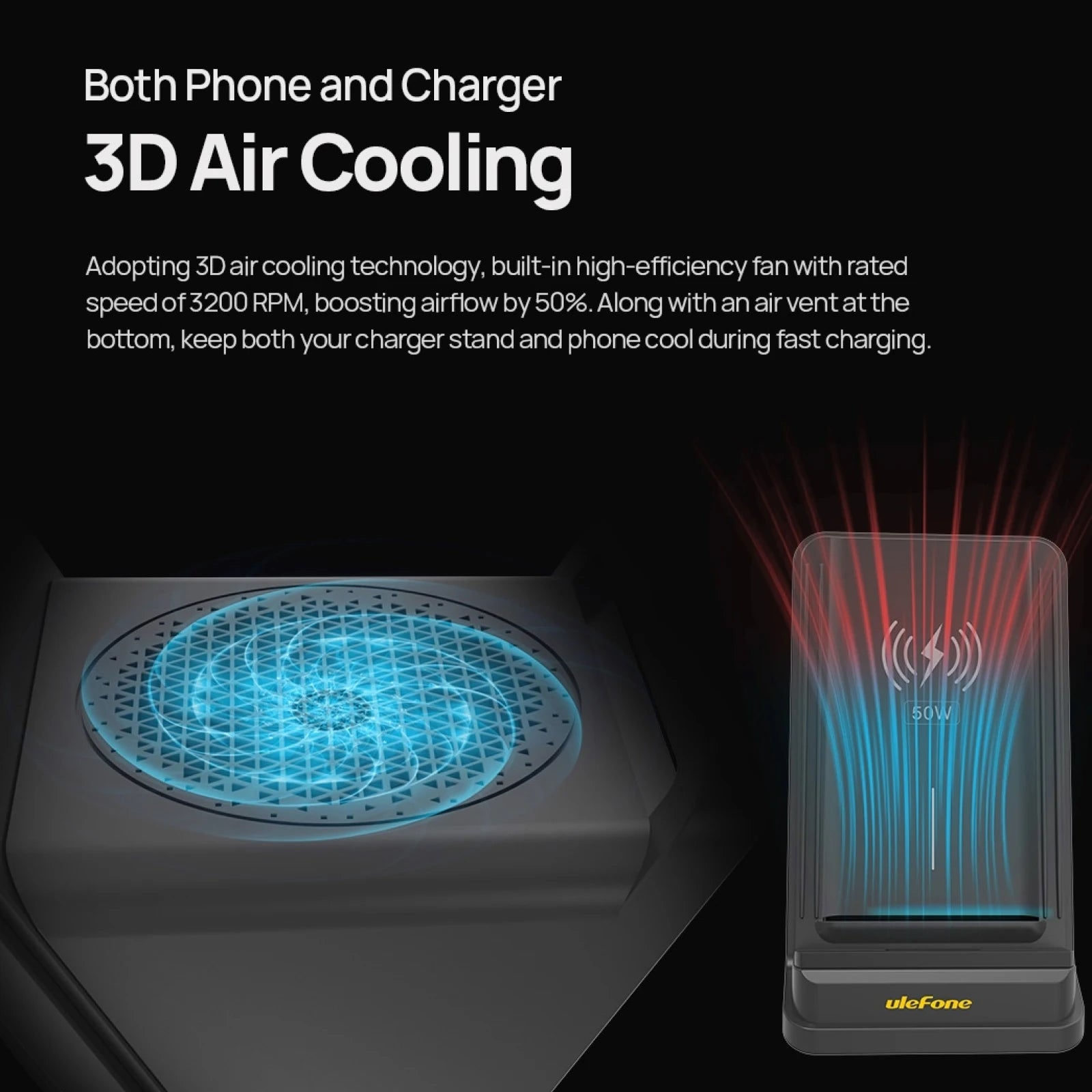 Ulefone WCS01 50W Air-cooled Wireless Charger Stand Phone Wireless Charger with Holder