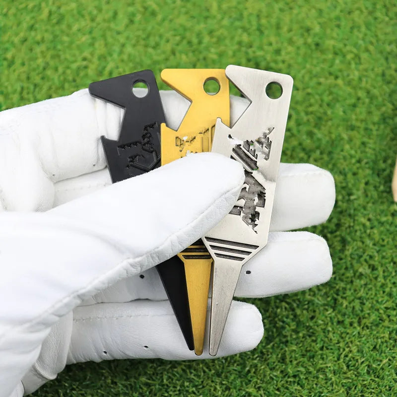 2 in 1 Metal Golf Divot Repair Tool Golf Club Groove Cleaner Golf Putting Green Fork Golf Pitchforks Golf Accessories