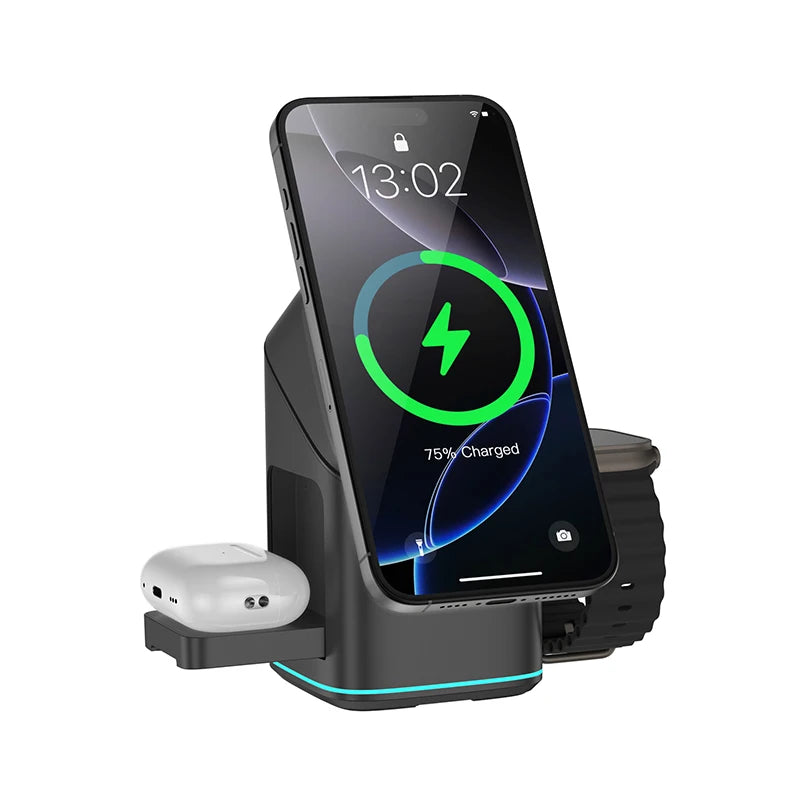 Auto-Rotate 3-in-1 Wireless Charger 30W Portable Wireless Charger for iPhone Android Phone Watch Earbuds
