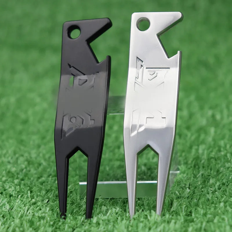 2 in 1 Metal Golf Divot Repair Tool Golf Club Groove Cleaner Golf Putting Green Fork Golf Pitchforks Golf Accessories