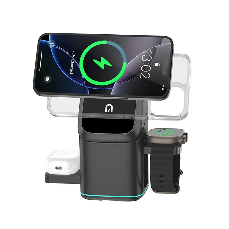 Auto-Rotate 3-in-1 Wireless Charger 30W Portable Wireless Charger for iPhone Android Phone Watch Earbuds