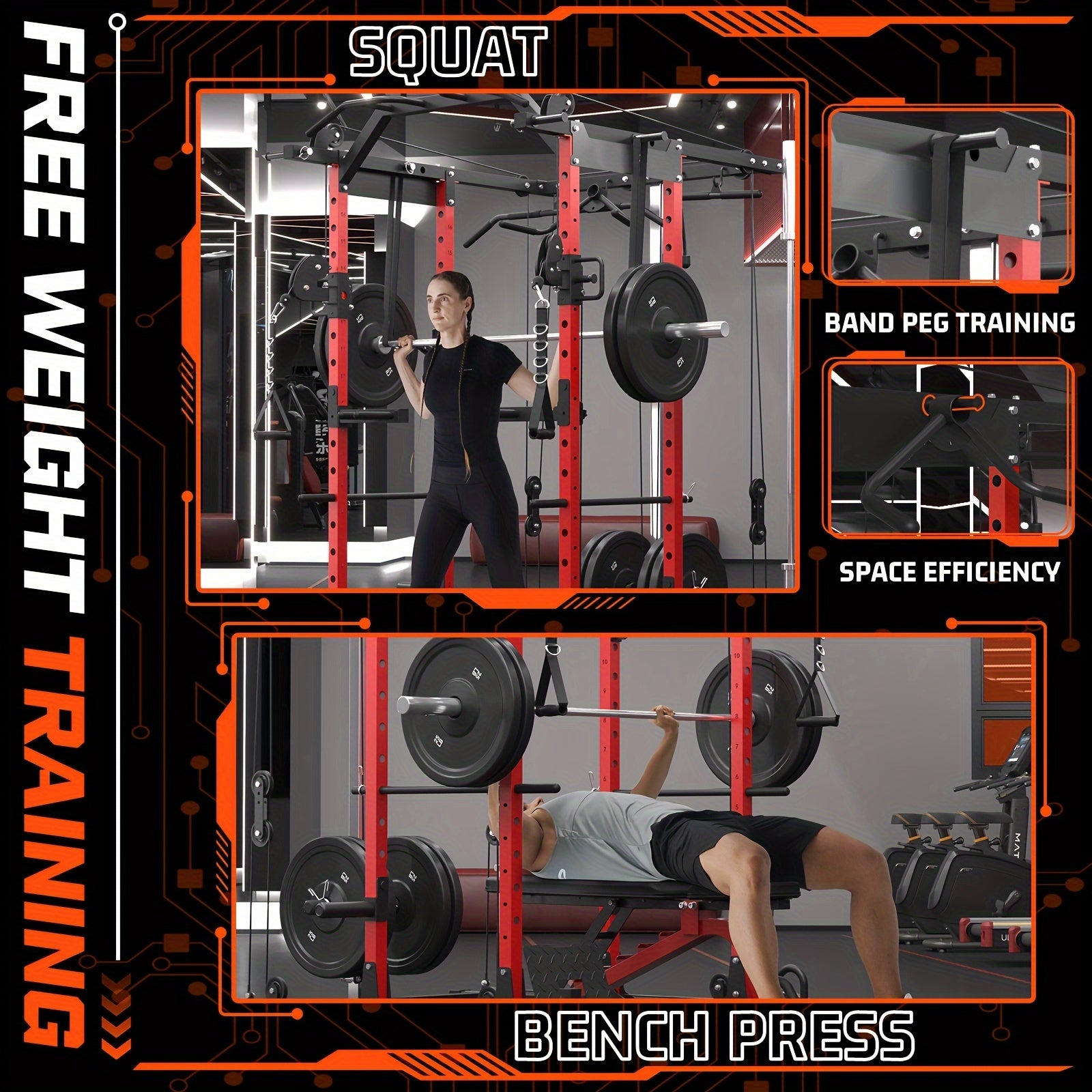 1 8-in-1 Power Rack Cage | 1500lb Capacity & Cable Crossover Machine - Physical Therapy Approved Squat Rack with J-Hooks, Dip Bars, Landmine - Adaptive Strength Training System for Home Gyms (Red)