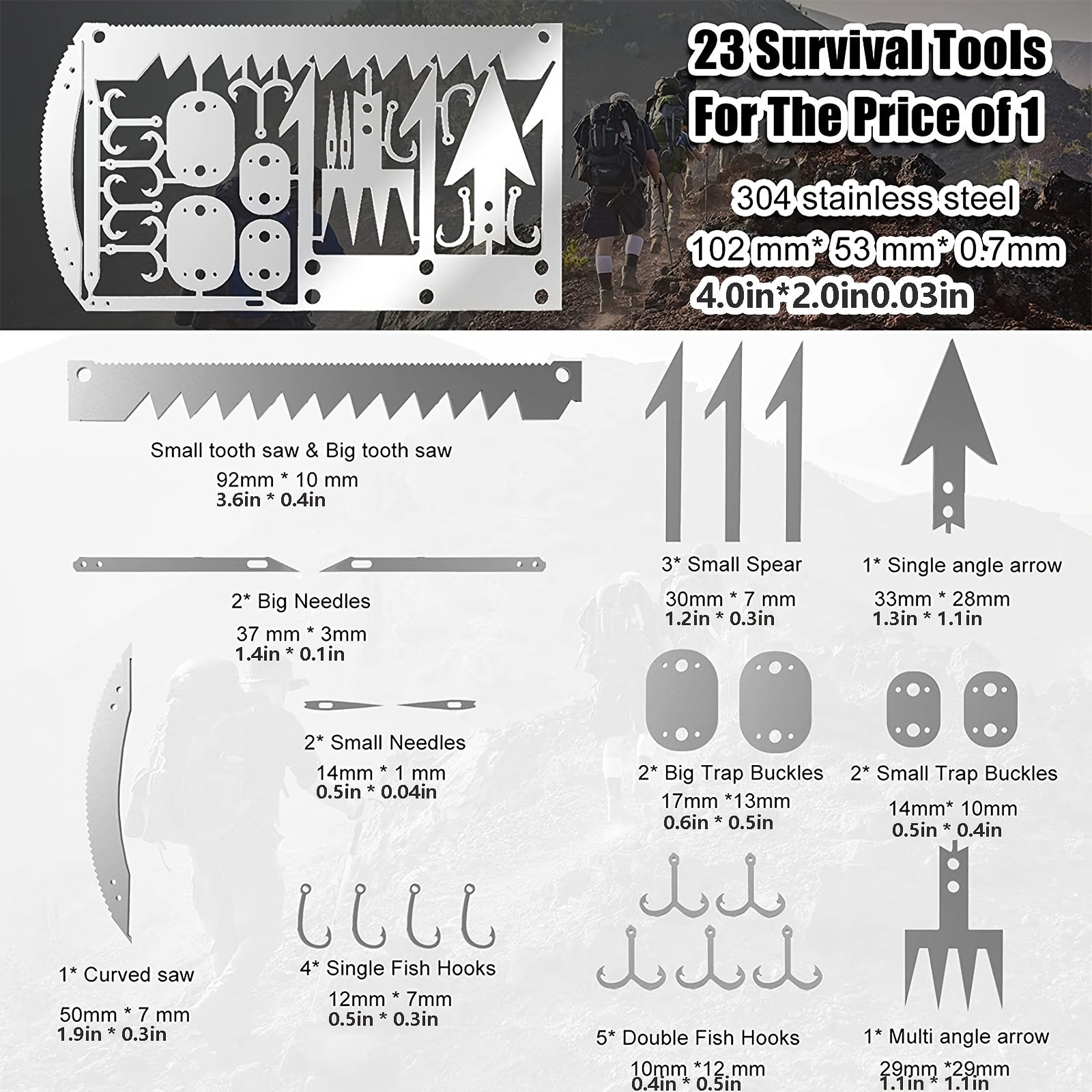 6-Piece EDC Survival Card Multitool Kit – Compact & Lightweight for Fishing, Hiking & Outdoor Adventures