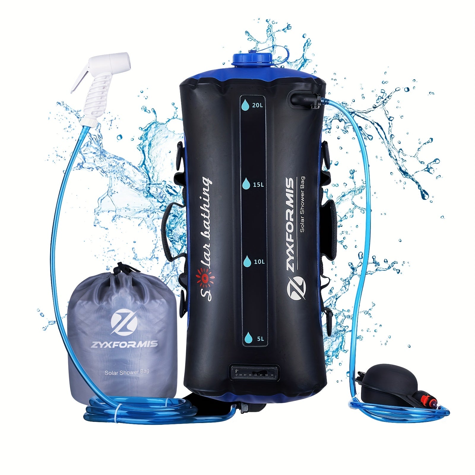 12/20L TPU Portable Camping Shower Bag-Easy Fill with Foot Pump & Effortless Press Nozzle-Perfect for Outdoor Adventures, Hiking, Beach & Trips