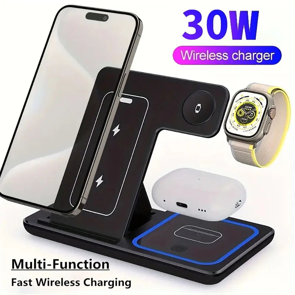 Dock Station 30W Charge Foldable Wireless Charger Stand 3 in 1 LED Wireless Charger - Better World Today