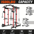 1 8-in-1 Power Rack Cage | 1500lb Capacity & Cable Crossover Machine - Physical Therapy Approved Squat Rack with J-Hooks, Dip Bars, Landmine - Adaptive Strength Training System for Home Gyms (Red)