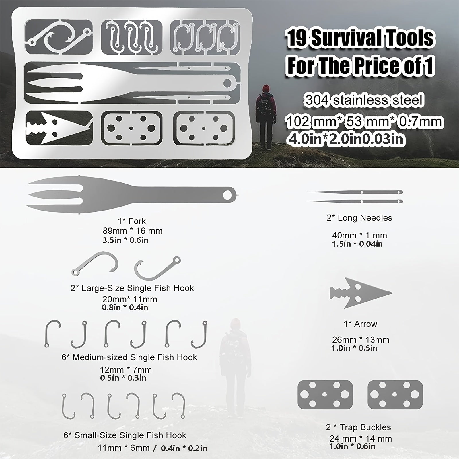 6-Piece EDC Survival Card Multitool Kit – Compact & Lightweight for Fishing, Hiking & Outdoor Adventures