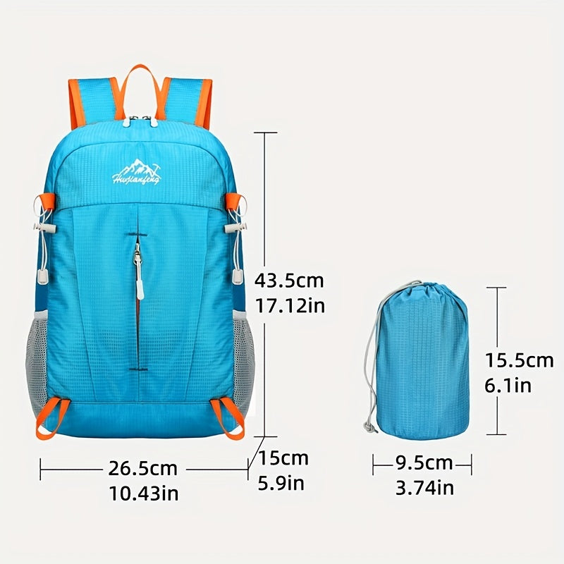 Ultra-Light Foldable Outdoor Backpack - Waterproof, Durable Nylon with Breathable Straps, Large Capacity for Hiking, Cycling, Travel & Commuting, Teal Color with Orange Accents, Adjustable Shoulder Straps, Quick Packing & Unf