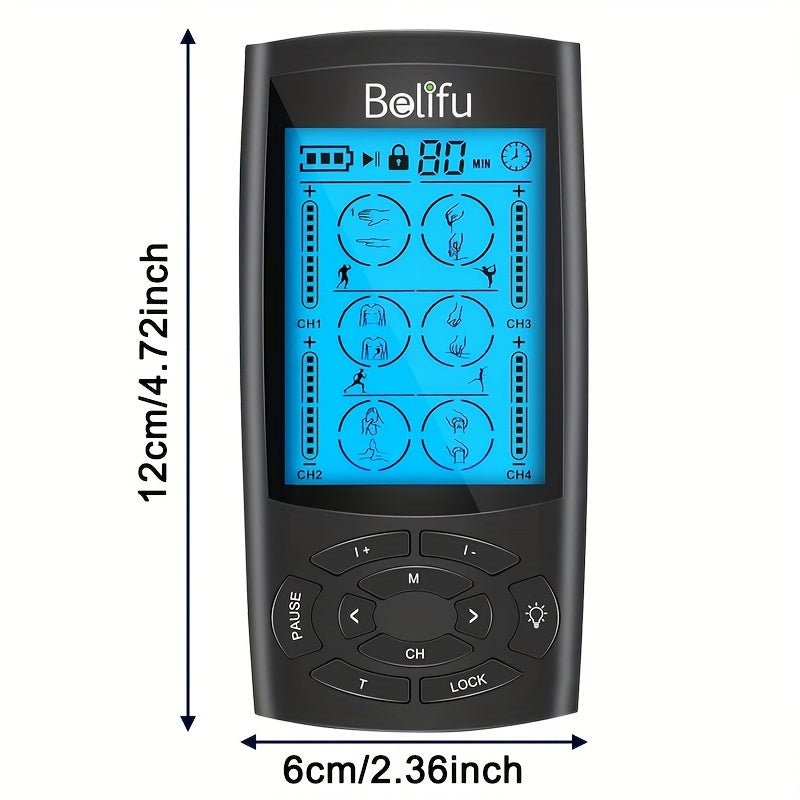 Four - Channel Low - Frequency Physical Therapy Device - Rechargeable Lithium Battery Powered with USB Dual Use - Metal and Plastic Construction with Button Magnification - Belifu FM - B2402 Black - Better World Today