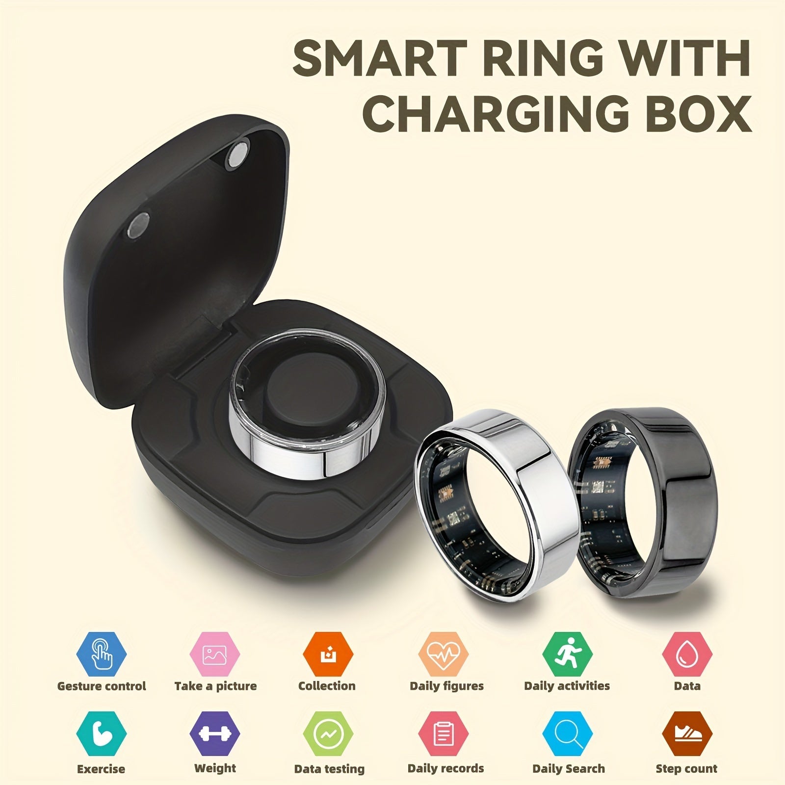New Smart Ring With Charging Compartment, Fitness, Steps, Distance, Calories, Sleep, Exercise, Compatible with iPhone & Android, USB Charging, Ideal Valentine'S Day/Christmas/New Year Gift - Better World Today
